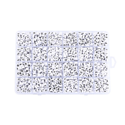 7 mm (0.28 inch) Round Acrylic Alphabet Beads - Black Letters on White (Box 1364pcs)