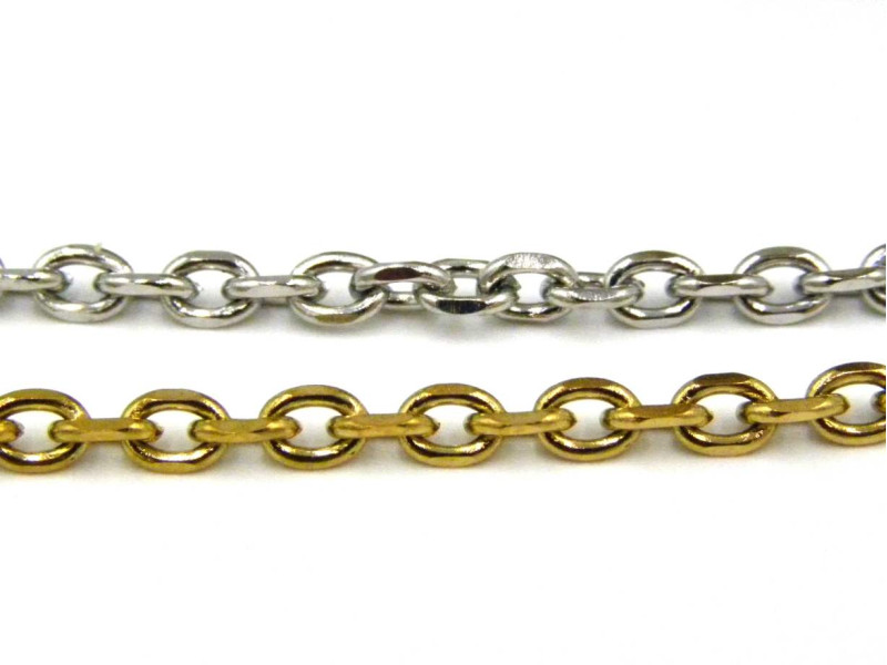 4 x 3 mm Stainless Steel Oval Diamond Cut Trace Chain - Gold/Stainless Silver - 1 m