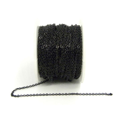 2.5 mm x 2 mm Fine Stainless Steel 304 Trace Chain - Flat Links - Electroplated Black - 1 m (39 Inch)