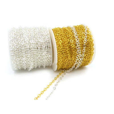 3 x 2.5 mm Silver/Gold Plated Brass Trace Chain - Flat Links - 1 m or 5 m (3 or 16 feet)