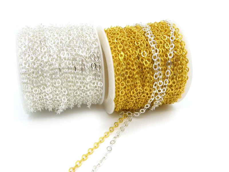 Versilberte/Vergoldete Gliederkette aus Messing 3,2 x 2,5 mm (1 oder 5 m)