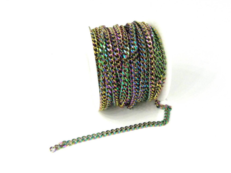 Edelstahl 304 Kuba-Gliederkette 5 x 3,5 mm - ungeschweißt - Regenbogen vakuumbeschichtet (1 m)