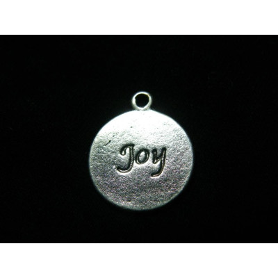 18 mm Round Engraved - Joy - Alloy Metal Charms, Joy Pendants (2 Pc.) - Silver Col.