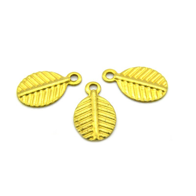 12 mm Oval Brass Leaf Charm Pendants - 10 pc
