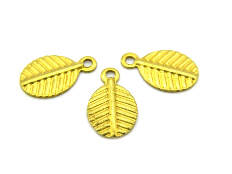 12 mm Oval Brass Leaf Charm Pendants - 10 pc