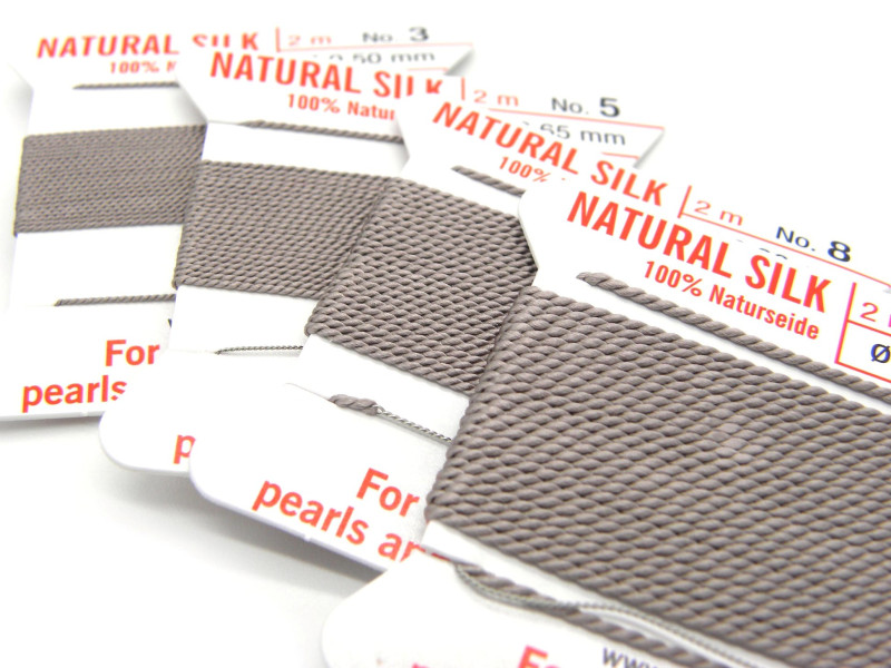 2 m (6.6 Ft/2.15 Yd) Griffin Natural Silk Bead Cord - Pearl Knotting Cord with Needle - GREY (All Sizes) 2 m (6.6 Ft/2.15 Yd) Griffin Natural Silk Bead Cord - Pearl Knotting Cord with Needle - GREY (All Sizes)