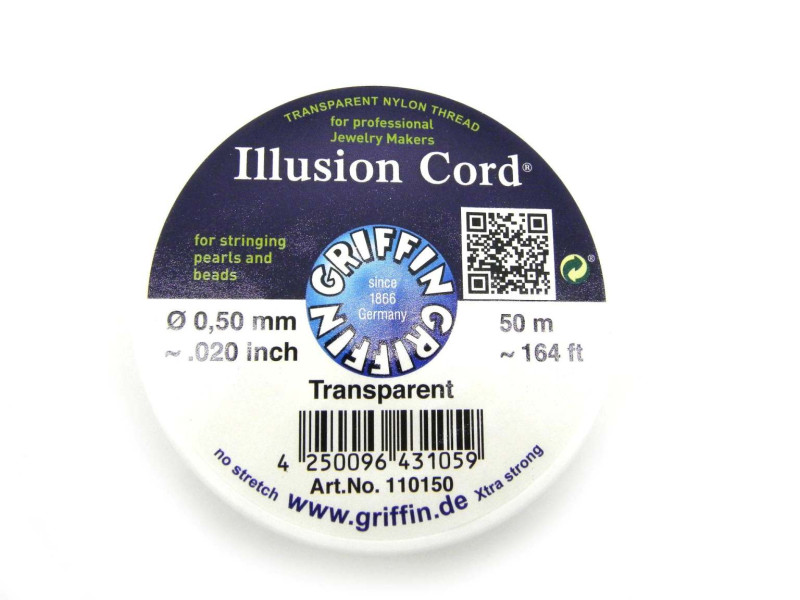0.50 mm (.020 Inch) Griffin Illusion Cord Fine Beading Nylon Thread for Jewellery - 50 m (164 ft)