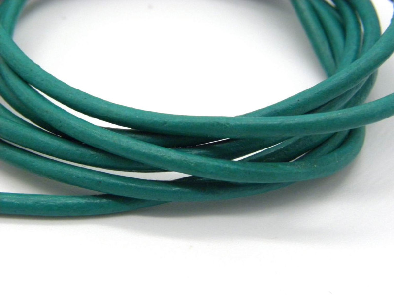 2 mm (0.08 Inch)  Round Real Leather Cord for Jewellery - Matt Turquoise - 1 m (39 inch)