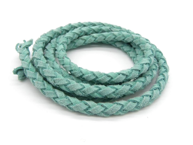 5 mm Round Real Suede Braided Bolo Cord for Jewellery - Mint - 1 m (39 inch)