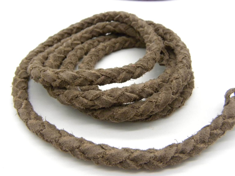 5 mm Round Real Suede Braided Bolo Cord for Jewellery - Brown - 1 m (39 inch)