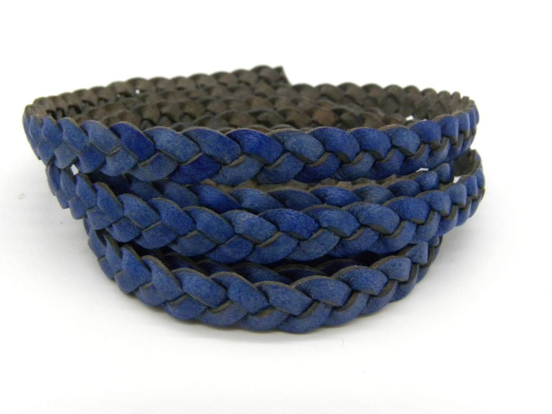 6 mm Real Leather Flat Braided Cord for Jewellery - 406 Blue - 1 m (39 inch)