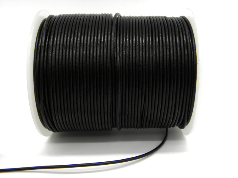 1.5 mm (0.06 Inch) High Quality Real Leather Cord - Black - 1 or 5 m (3 or 16 ft)