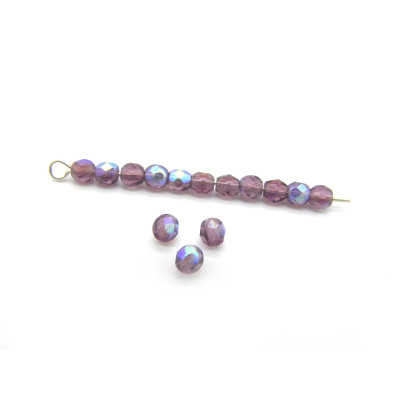 3 mm Small Round Faceted Fire-polished Czech Glass Beads - Amethyst AB (80 Beads)