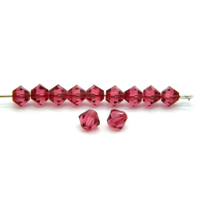 4 mm Czech MC Small Faceted Glass Bicone Beads - Hot Pink (24 Beads)