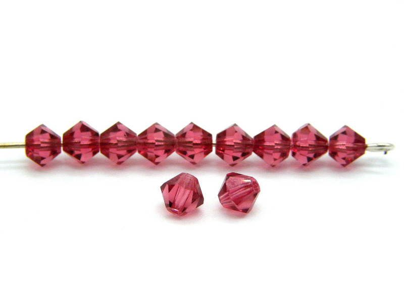 Kleine Glas-Doppelkegelperlen 4 mm - Hot Pink (24 Perlen)