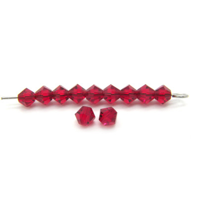 4 mm Czech MC Small Faceted Glass Bicone Beads - Siam Red (24 Beads)