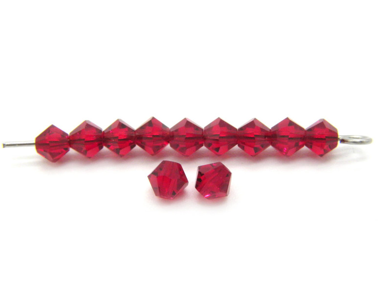 4 mm Czech MC Small Faceted Glass Bicone Beads - Siam Red (24 Beads)