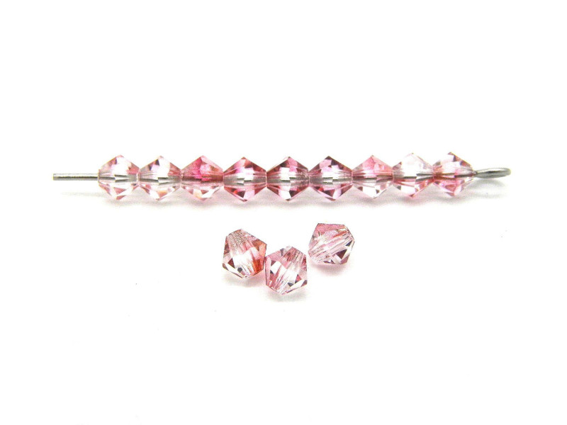 4 mm Czech MC Small Faceted Glass Bicone Beads - Crystal Red Luster Half Coating