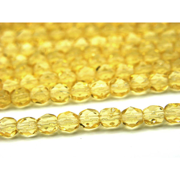 4 mm Round Fire-polished Czech Glass Beads - Light Topaz - 50 pc