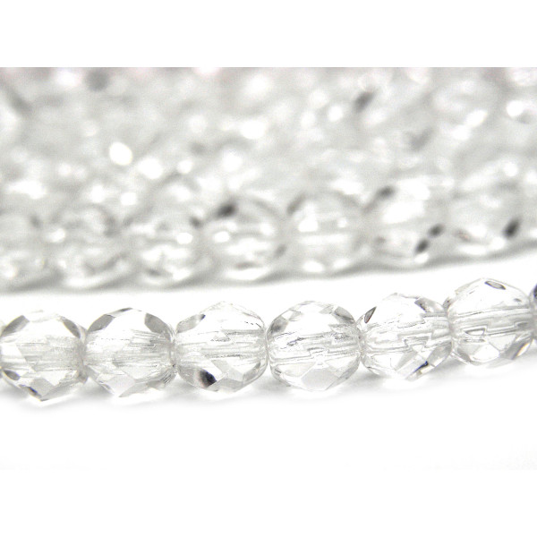 4 mm Round Faceted Fire-polished Czech Glass Beads - Crystal (50 pc)