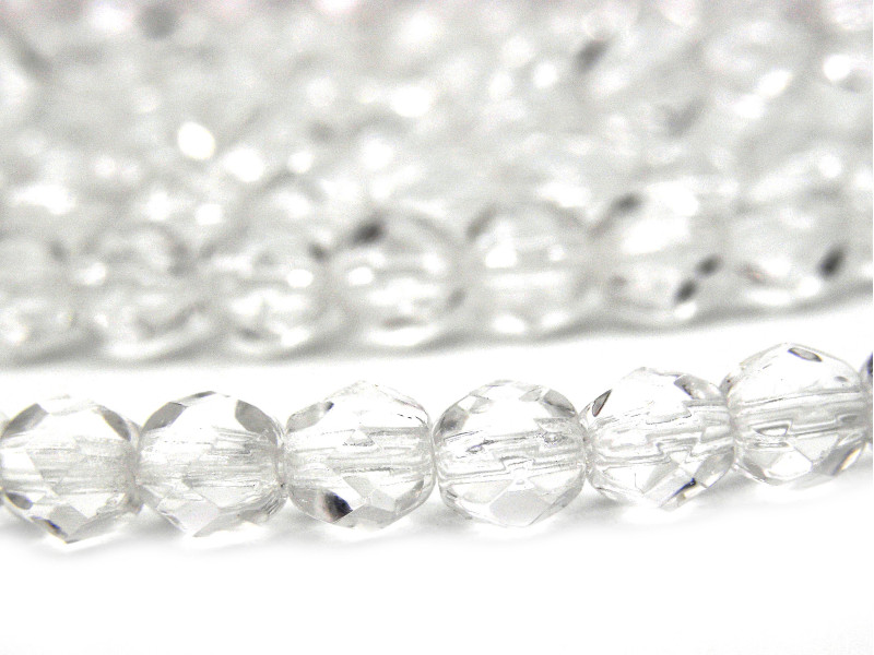 4 mm Round Faceted Fire-polished Czech Glass Beads - Crystal (50 pc)