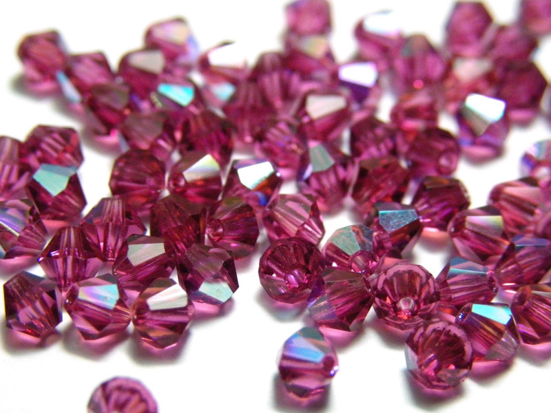4 mm Czech MC Small Faceted Glass Bicone Beads - Fuchsia AB