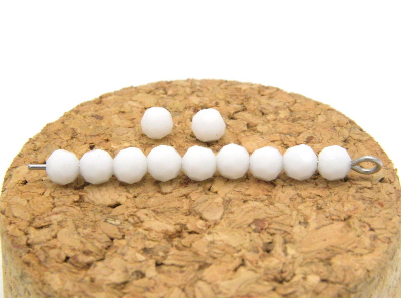 4 mm Czech MC Round Faceted Crystal Beads - White Chalk