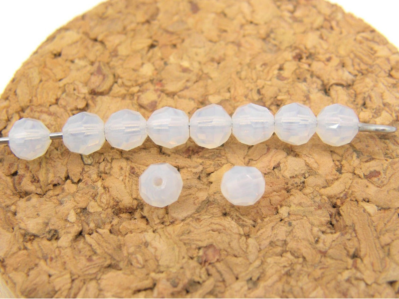 4 mm Czech MC Round Faceted Crystal Beads - White Opal