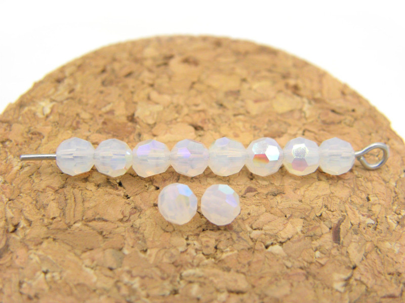 4 mm Czech MC Round Faceted Crystal Beads - White Opal AB