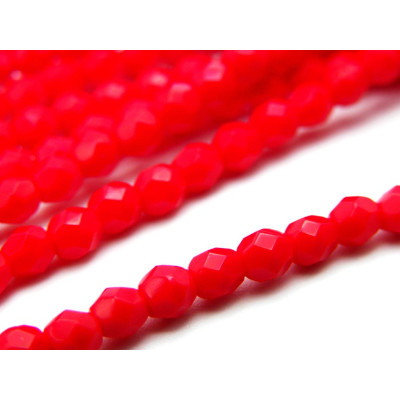50 Stck. Runde tschechische feuerpolierte Glasschliffperlen, facettierte Glasperlen 4 mm - Opaque Red