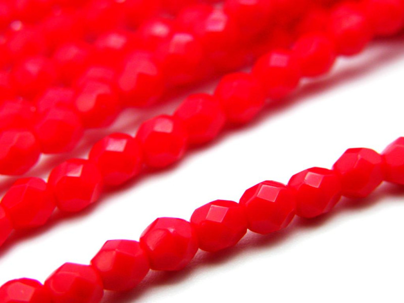 Kleine runde feuerpolierte Glasperlen  4 mm - Opaque Red - 50 Stück