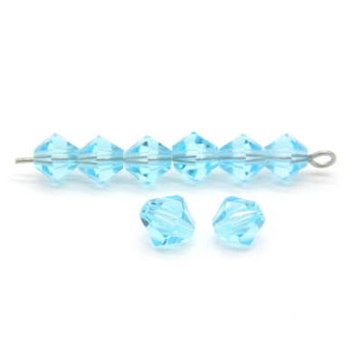 6 mm Czech MC Faceted Glass Bicone Beads - Aquamarine Blue (24 Beads)
