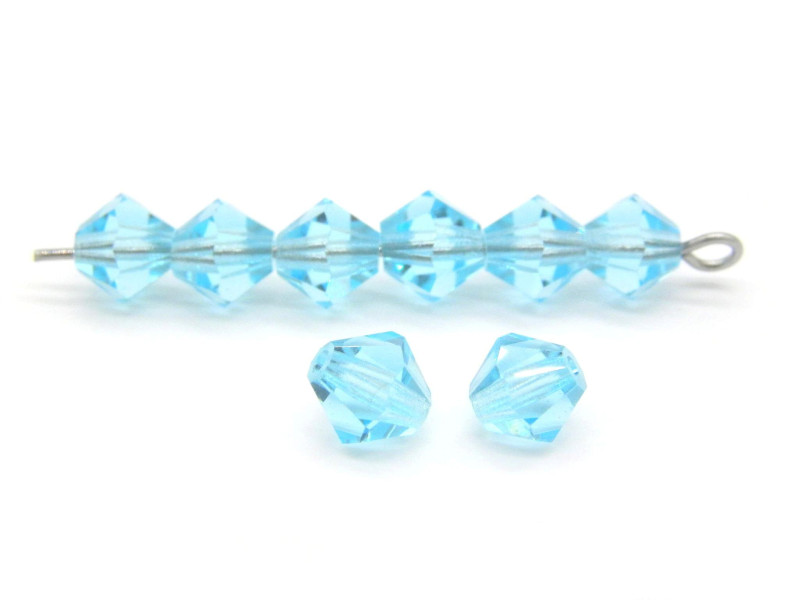 6 mm Czech MC Faceted Glass Bicone Beads - Aquamarine Blue (24 Beads)