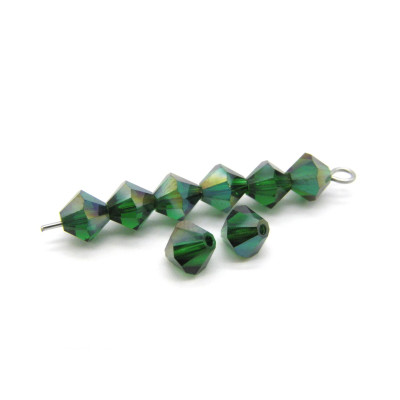 6 mm Czech MC Faceted Glass Bicone Beads - Medium Emerald Green Celsian