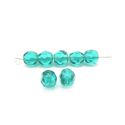 6 mm Round Faceted Fire-polished Czech Glass Beads - Blue Zircon