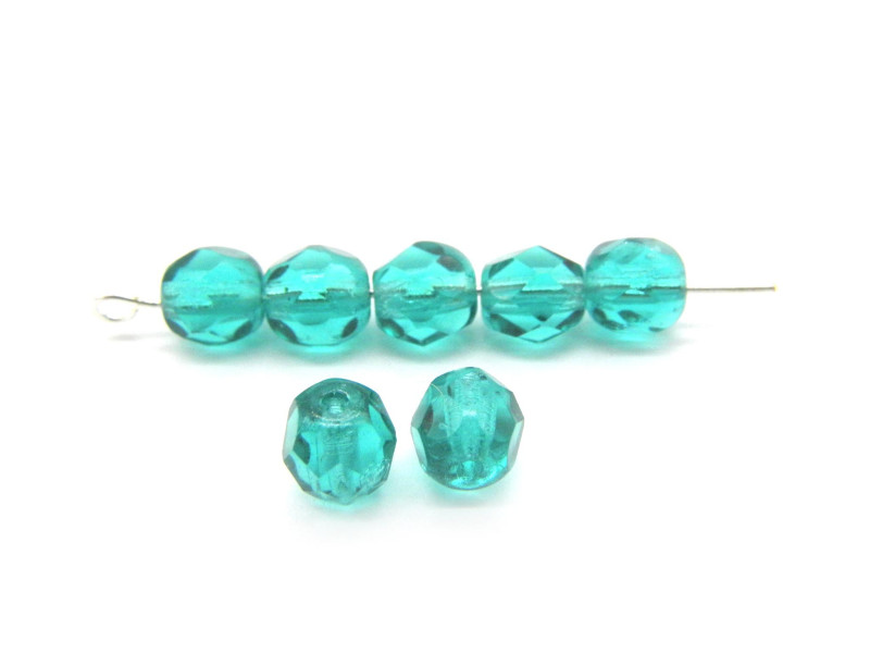 Große runde feuerpolierte tschechische Glasschliffperlen - 6 mm - Blue Zircon