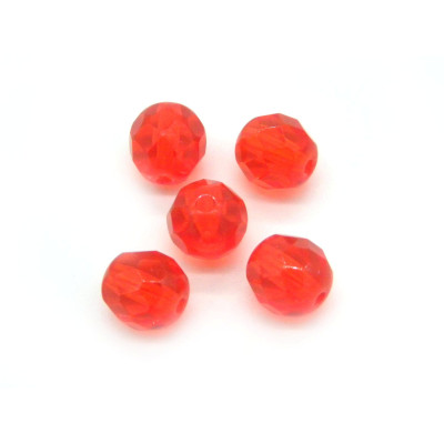 8 mm Round Faceted Fire-polished Czech Glass Beads - Hyacinth Red-Orange - 20 or 60 pc