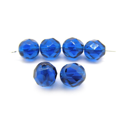 8 mm Round Faceted Fire-polished Czech Glass Beads - Dark Aqua Blue