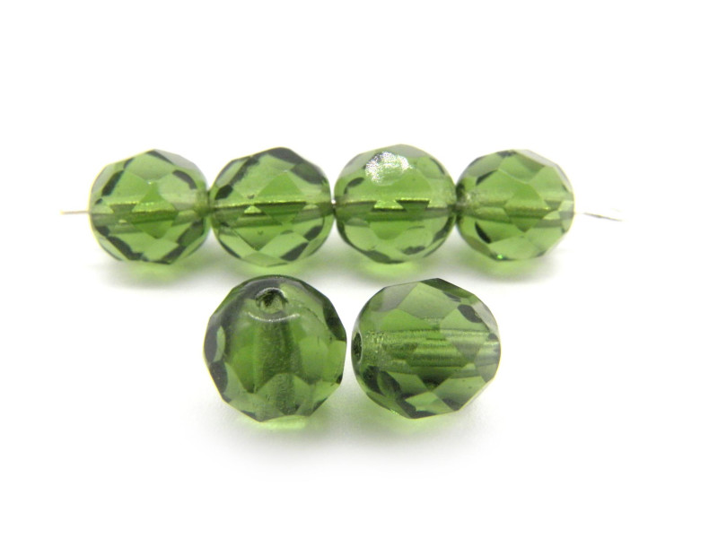 8 mm Large Round Fire-polished Glass Beads - Tourmaline Green