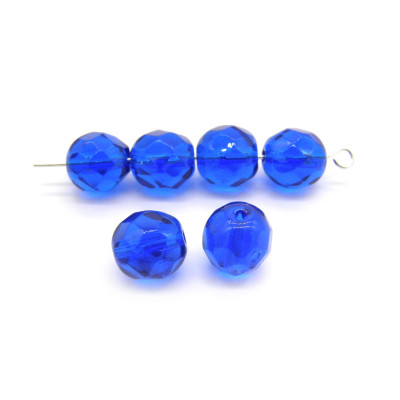 8 mm Round Faceted Fire-polished Czech Glass Beads - Capri Blue