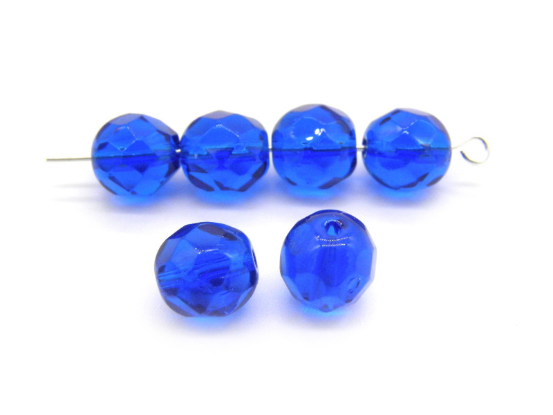 8 mm Round Faceted Fire-polished Czech Glass Beads - Capri Blue
