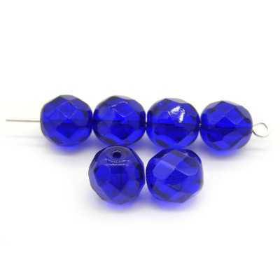 8 mm Large Round Fire-polished Glass Beads - Cobalt Blue