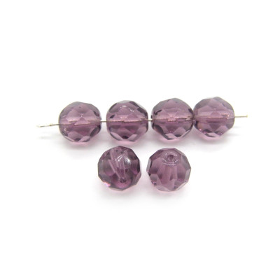 8 mm Round Faceted Fire-polished Czech Glass Beads - Amethyst Purple