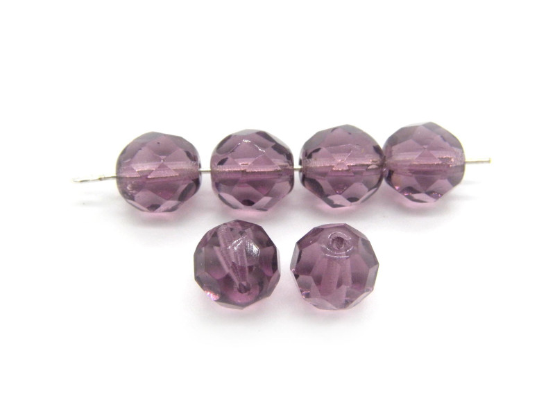 8 mm Round Faceted Fire-polished Czech Glass Beads - Amethyst Purple
