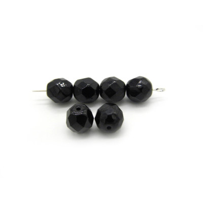 8 mm Round Faceted Fire-polished Czech Glass Beads - Jet Black
