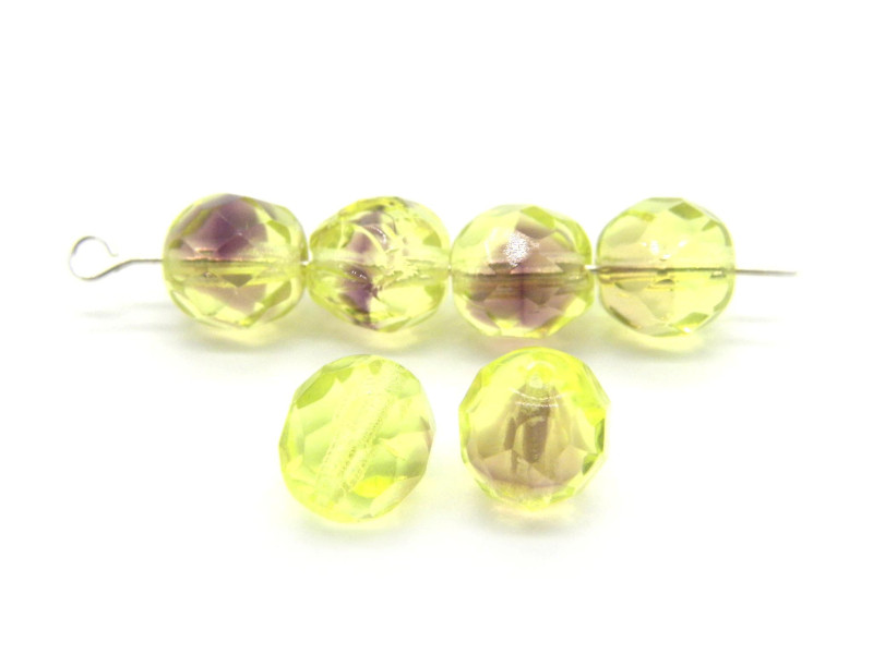 Große runde feuerpolierte Glasperlen 8 mm - Peacock Yellow Green