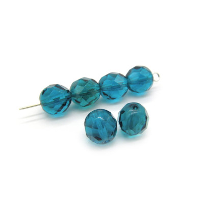8 mm Round Faceted Fire-polished Czech Glass Beads - Blue Zircon