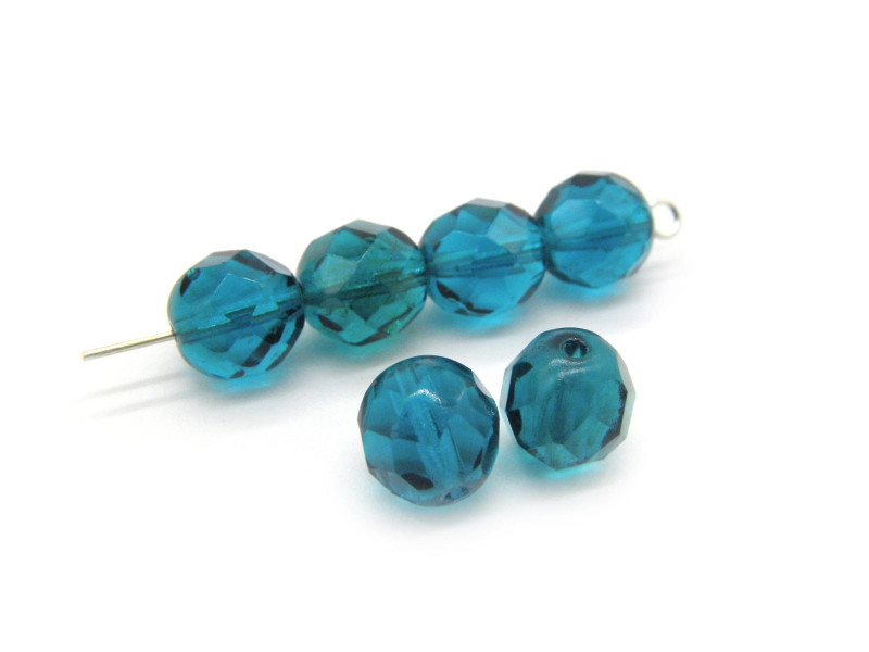 Große runde feuerpolierte tschechische Glasschliffperlen - 8 mm - Blue Zircon