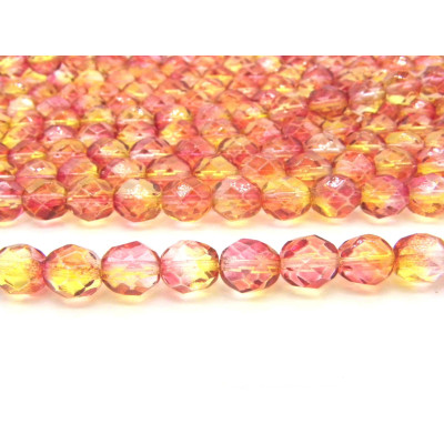 8 mm Round Faceted Fire-polished Czech Glass Beads - Fuchsia/Lemon - 25 Pc