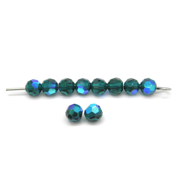 4 mm Czech MC Round Faceted Crystal Beads - Emerald Green AB